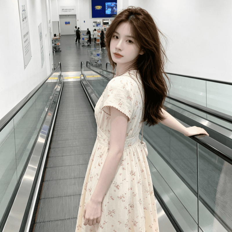 프랑스식 부드러운 바람 V넥 꽃무늬 드레스 아이들 여름 2026 새로운 자이언트 잘 생긴 아름다운 품격 꼬집기 허리 롱 스커트 이미지 4
