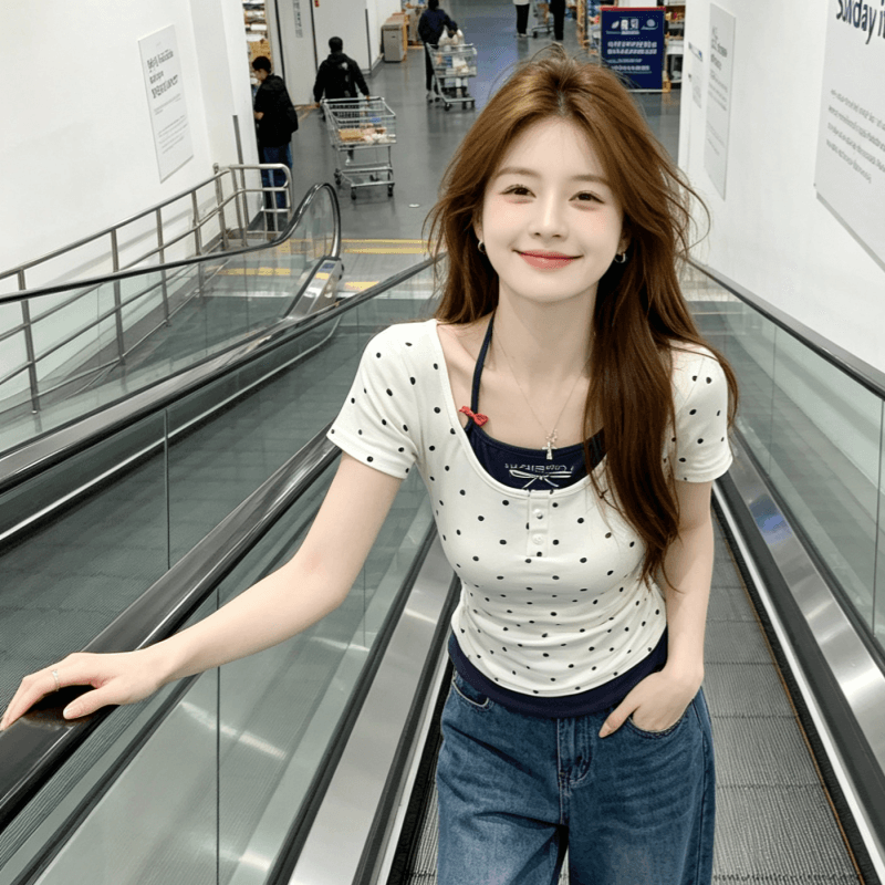 순수한 욕망 섹시함 레이스 조각 행침 목 미니 꽃무늬 반팔 티셔츠 두 조각 작은 대중 핫걸 쇼트 스타일 맨위 트렌디