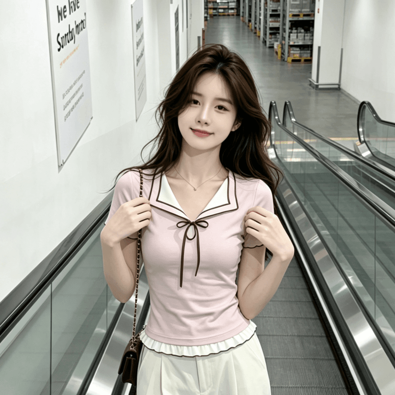 달콤한 스타일 핑크색 폴로 칼라 반팔 티셔츠 여성 여름 페이크 레이어드 배색 티셔츠 품격 슬림해 보이는 맨위 상세 이미지 4