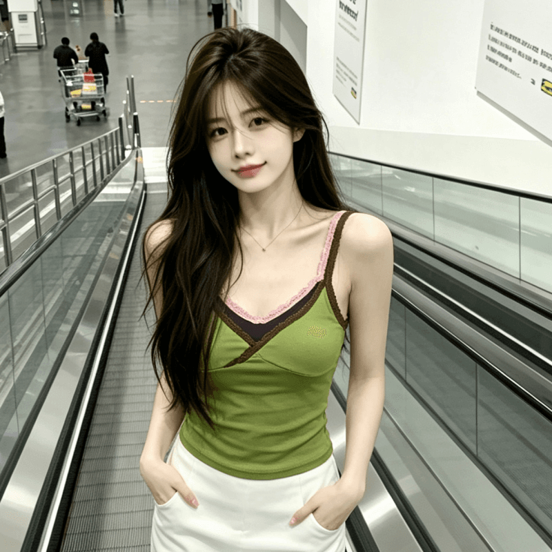 2026 여름 새로운 레이스 조각 페이크 레이어드 민소매 맨위 외출용 작은 대중 태국 아름다운 작은 슬링 조끼 이미지 2