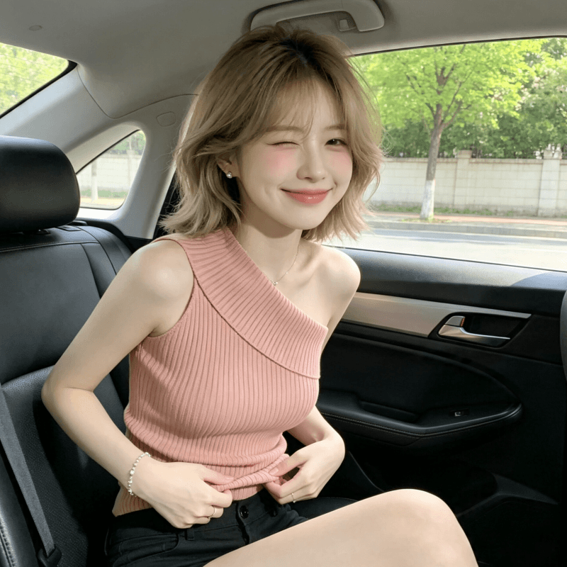 넓은 측면 비스듬한 어깨 니트 조끼 외출용 여성 여름 몸매 가꾸기 슬림해 보이는 품격 쇼트 스타일 디자인 센스 작은 대중 민소매 맨위 상세 이미지 4