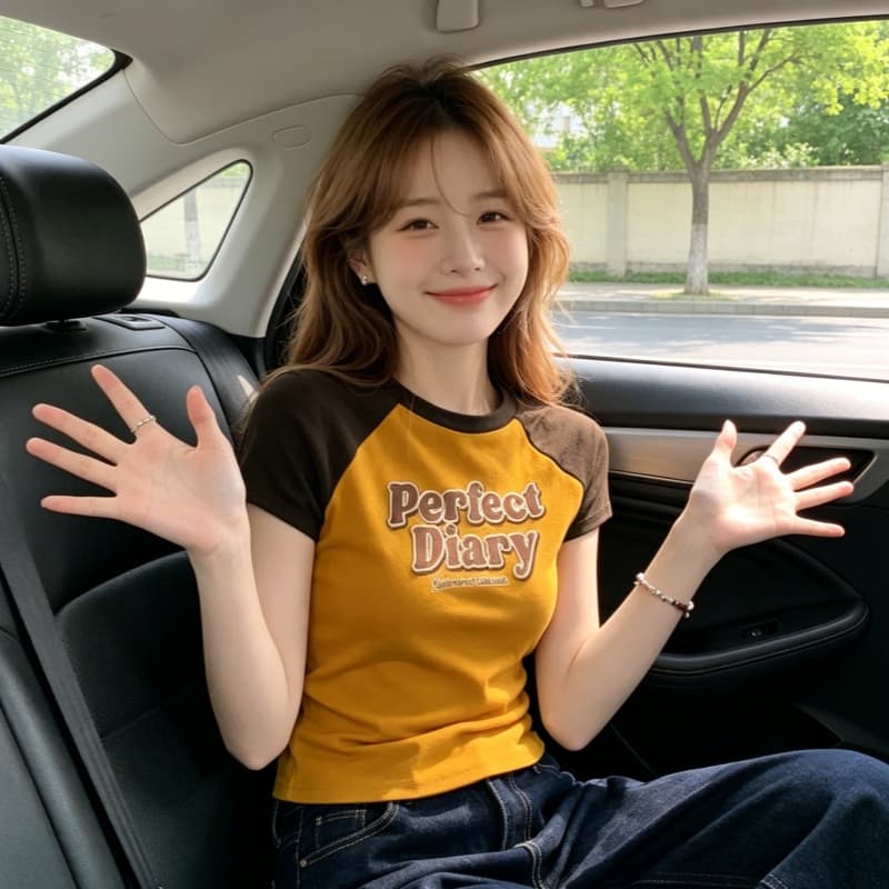 반팔 티셔츠 여성 의류 여름 새로운 디자인 센스 몸매 가꾸기 슬림해 보이는 배색 삽입 어깨 소매 라운드 넥 맨위 상세 이미지 9