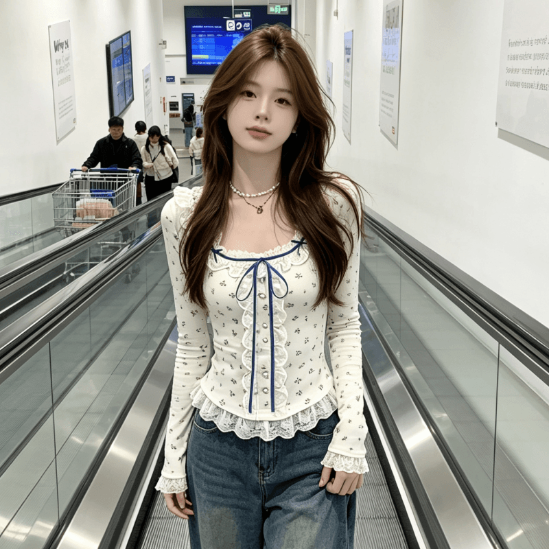 실사 한국 chic 원단 몸매 가꾸기 긴팔 인사이드 가져 가라. 기본 셔츠 맨위 봄 새로운 프랑스식 착용 가져 가라. 티셔츠 이미지 4