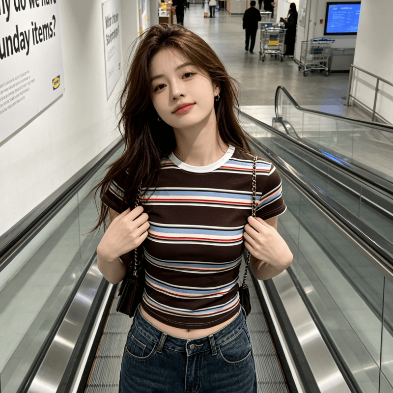 실사 아메리칸 레트로 배색 스트라이프 반팔 티셔츠 라운드 넥 몸매 가꾸기 다용도 맨위 cleanfit 디자인 센스