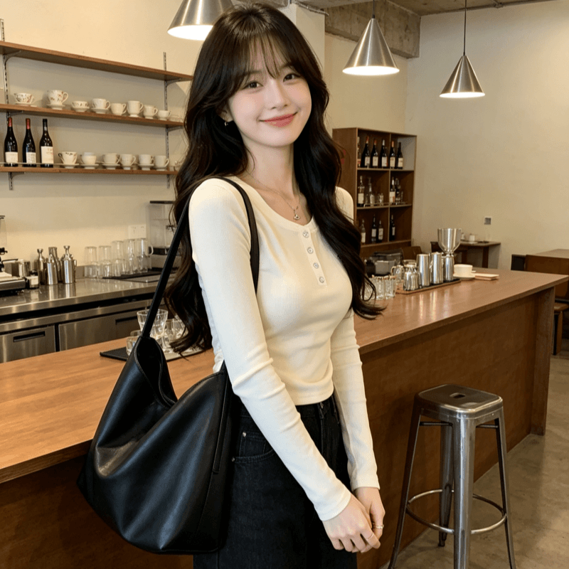 실사 정가 긍정적 인 어깨 자수 긴팔 여성 인사이드 가져 가라. 한 부서 몸매 가꾸기 작은 대중 디자인 센스 티셔츠 ins 상세 이미지 12