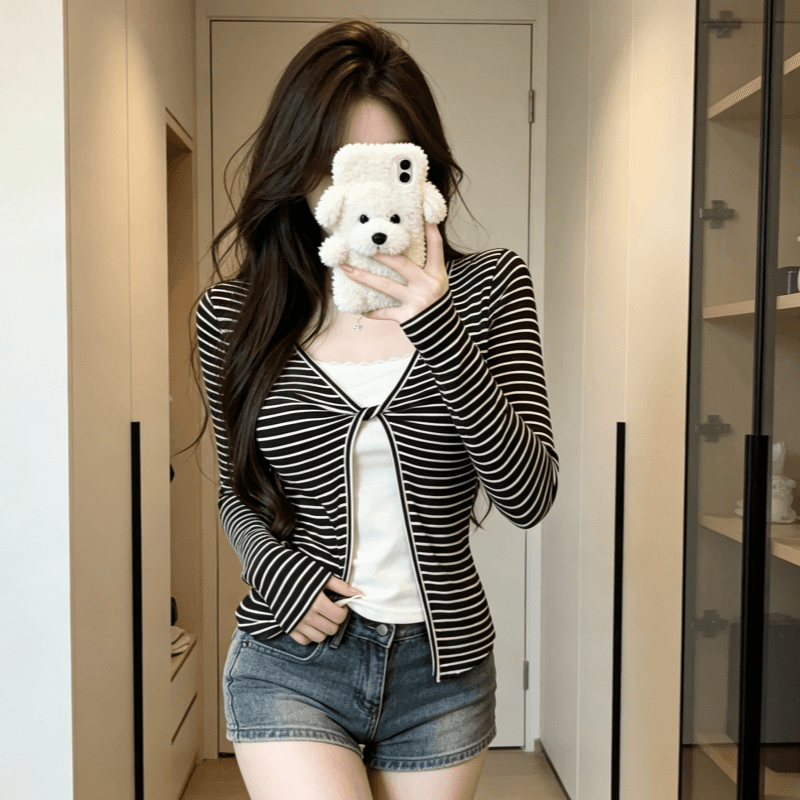 실사 정가 페이크 레이어드 긴팔 티셔츠 여성 가을 한 부서 몸매 가꾸기 고급 슬림해 보이는 쇼트 스타일 작은 맨위 이미지 2