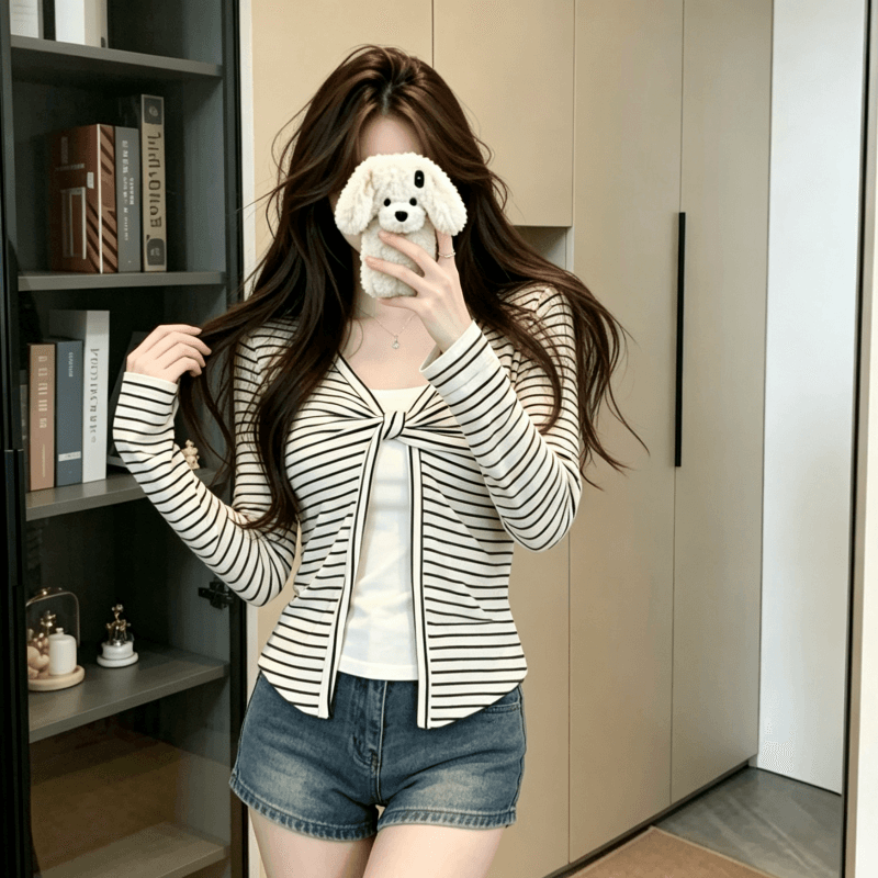 실사 정가 페이크 레이어드 긴팔 티셔츠 여성 가을 한 부서 몸매 가꾸기 고급 슬림해 보이는 쇼트 스타일 작은 맨위 상세 이미지 5
