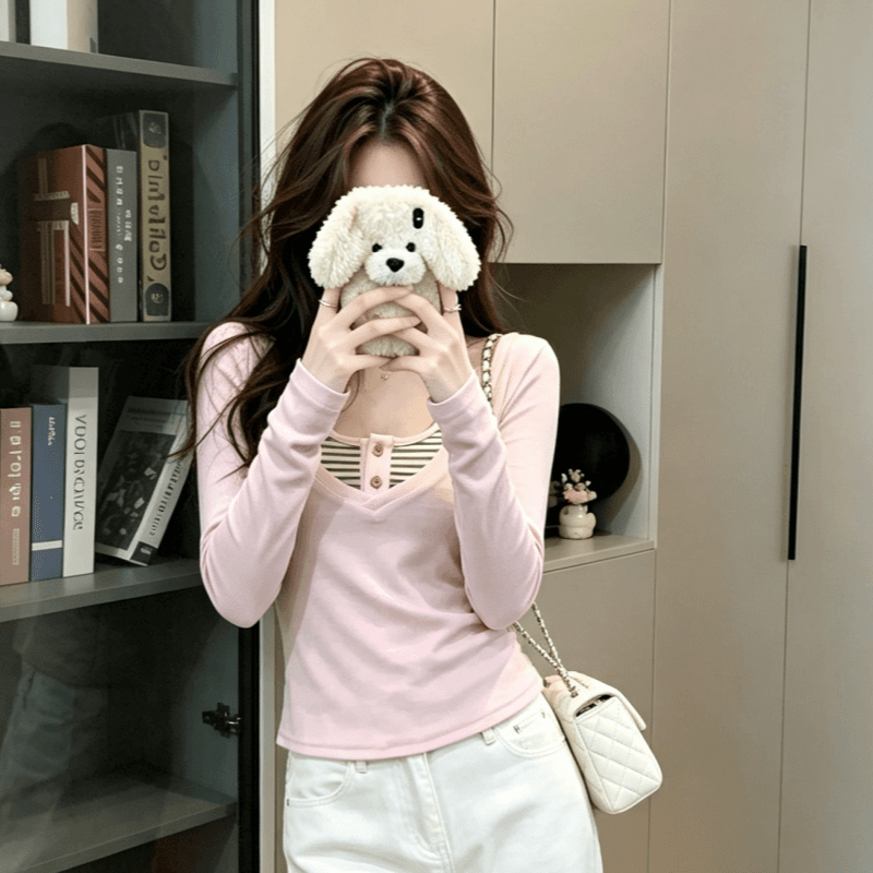 실사 스트라이프 긴팔 태양 보호 셔츠 여름 티셔츠 여성 달콤한 핫걸 순수한 욕망 바람 몸매 가꾸기 인사이드 가져 가라. 캐미솔 투피스 세트 상세 이미지 4