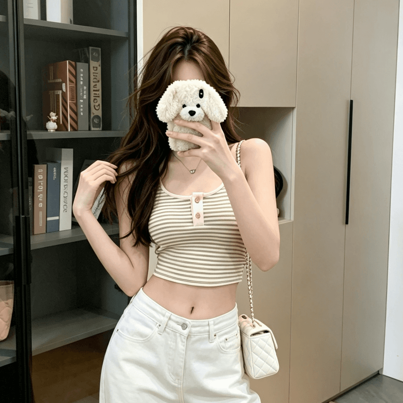 실사 스트라이프 긴팔 태양 보호 셔츠 여름 티셔츠 여성 달콤한 핫걸 순수한 욕망 바람 몸매 가꾸기 인사이드 가져 가라. 캐미솔 투피스 세트 상세 이미지 10