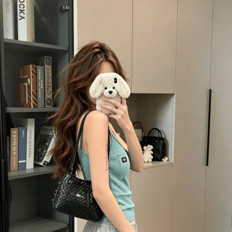 실사 순면 아메리칸 핫걸 작은 대중 디자인 몸매 가꾸기 슬림해 보이는 여성 여름 화이트 녹색 스트라이프 u 칼라 몸매 가꾸기 조끼 맨위 상세 이미지 8