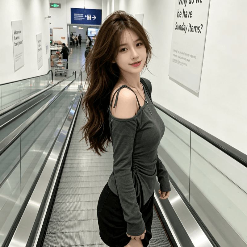 실사 레트로 비스듬한 칼라 긴팔 핫걸 몸매 가꾸기 슬림해 보이는 불규칙 펌프 로프 스트랩 맨위 상세 이미지 5