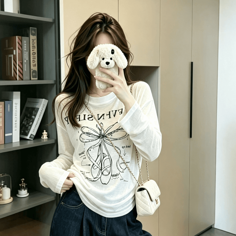 실사 한국 스타일 hiphop 알파벳 화이트 긴팔 자외선 차단 복 t 슬림해 보이는 고급 센스 캐주얼 다용도 맨위 이미지 2