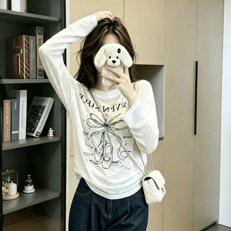 실사 한국 스타일 hiphop 알파벳 화이트 긴팔 자외선 차단 복 t 슬림해 보이는 고급 센스 캐주얼 다용도 맨위 상세 이미지 1