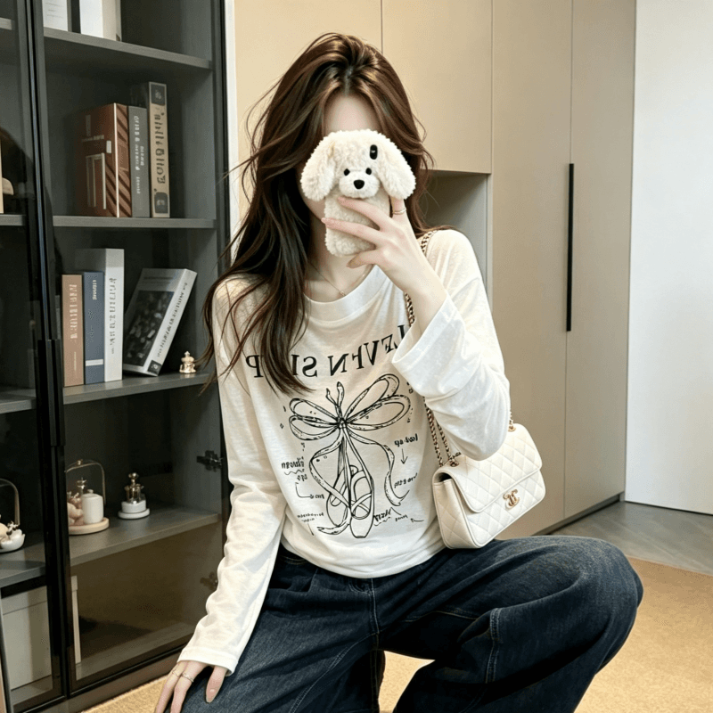 실사 한국 스타일 hiphop 알파벳 화이트 긴팔 자외선 차단 복 t 슬림해 보이는 고급 센스 캐주얼 다용도 맨위 상세 이미지 3