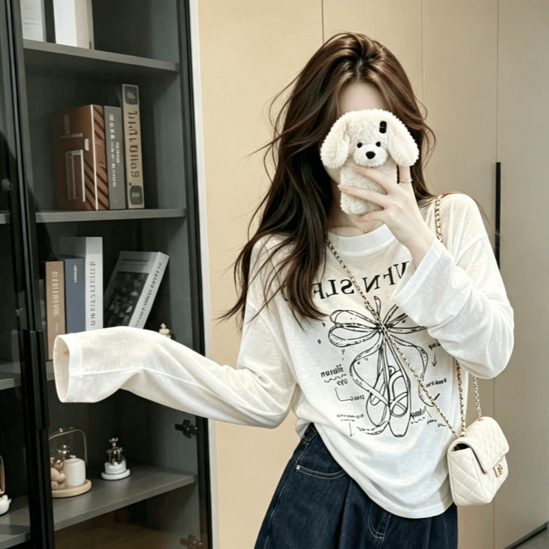 실사 한국 스타일 hiphop 알파벳 화이트 긴팔 자외선 차단 복 t 슬림해 보이는 고급 센스 캐주얼 다용도 맨위 상세 이미지 4