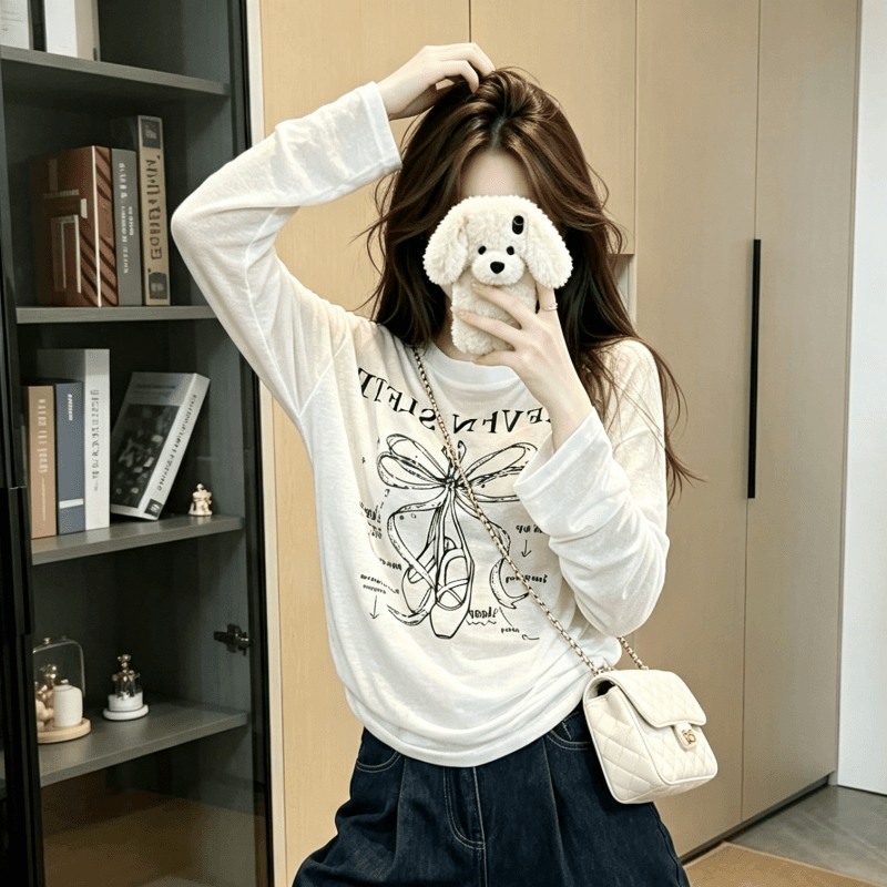 실사 한국 스타일 hiphop 알파벳 화이트 긴팔 자외선 차단 복 t 슬림해 보이는 고급 센스 캐주얼 다용도 맨위 상세 이미지 5