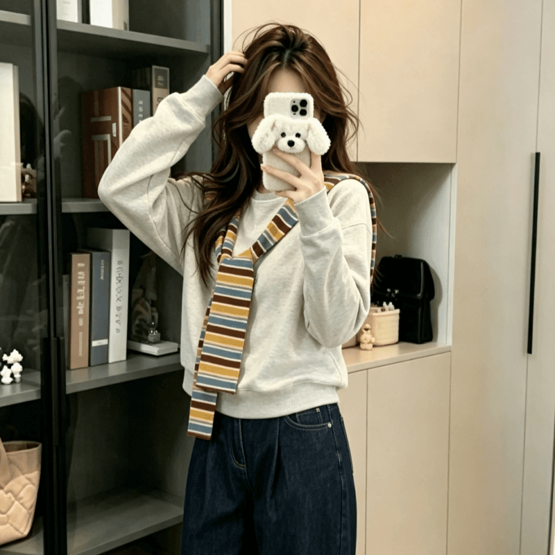 실사 긴팔 티셔츠 후드티 여성 이른 봄 새로운 트렌디 스트라이프 숄 페이크 레이어드 루즈핏 V넥 한국 스타일 맨위 상세 이미지 2
