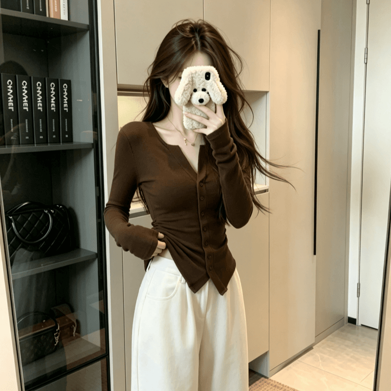 실사 가을 겨울 소녀 새로운 티셔츠 레트로 인사이드 가져 가라. 긴팔 기본 셔츠 몸매 가꾸기 긴팔 De 플러시 맨위 이미지 5