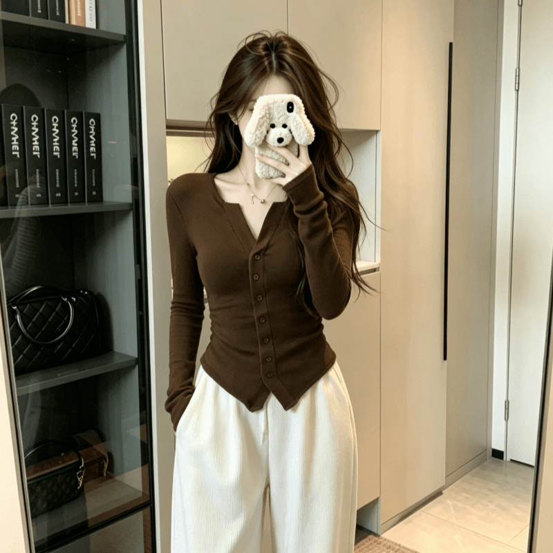 실사 가을 겨울 소녀 새로운 티셔츠 레트로 인사이드 가져 가라. 긴팔 기본 셔츠 몸매 가꾸기 긴팔 De 플러시 맨위 상세 이미지 2