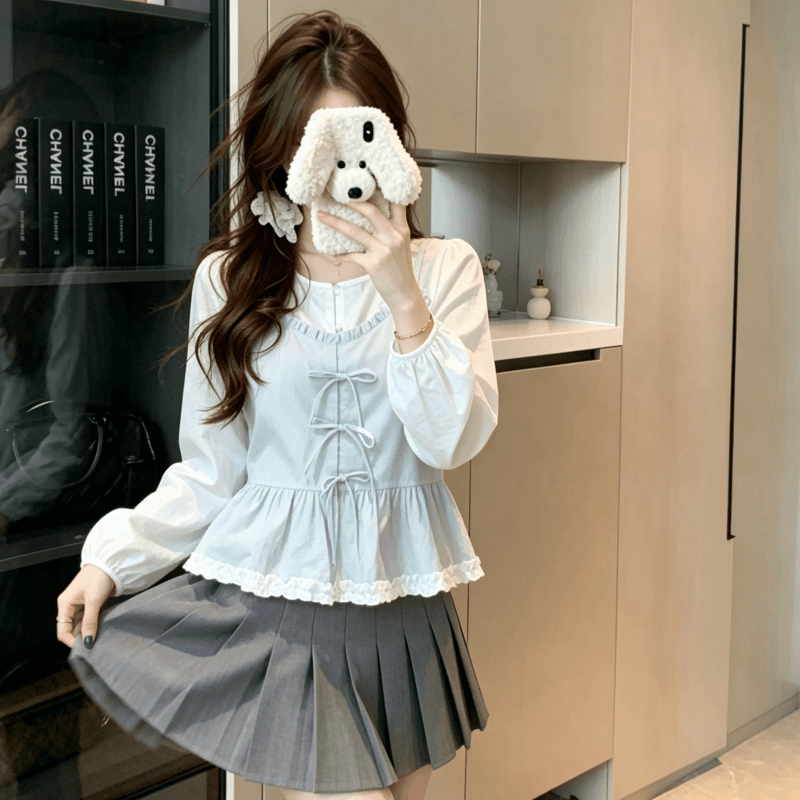 실사 한 부서 달콤함 페이크 레이어드 여성 셔츠 2026 봄 여름 새로운 Chic 디자인 센스 나비 매듭 연령 감소 맨위 상세 이미지 12