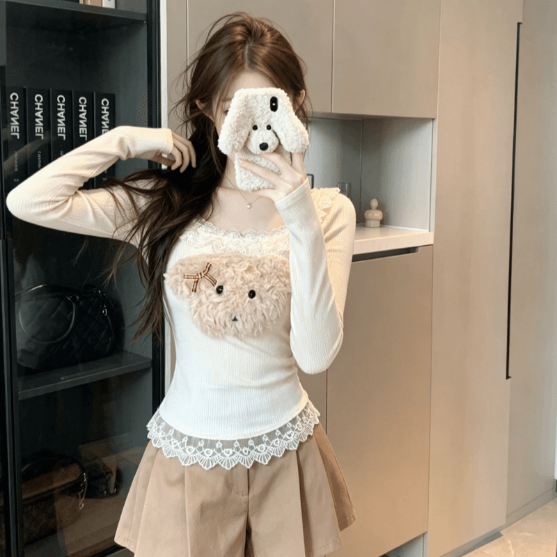 실사 순수한 욕망 레이스 레이스 티셔츠 여성 달콤한 매운맛 기본 셔츠 인사이드 가져 가라. 쇼트 스타일 맨위 이미지 4