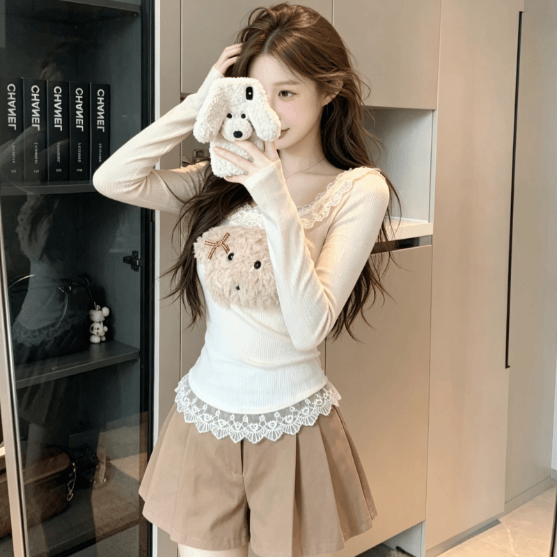 실사 순수한 욕망 레이스 레이스 티셔츠 여성 달콤한 매운맛 기본 셔츠 인사이드 가져 가라. 쇼트 스타일 맨위 이미지 5