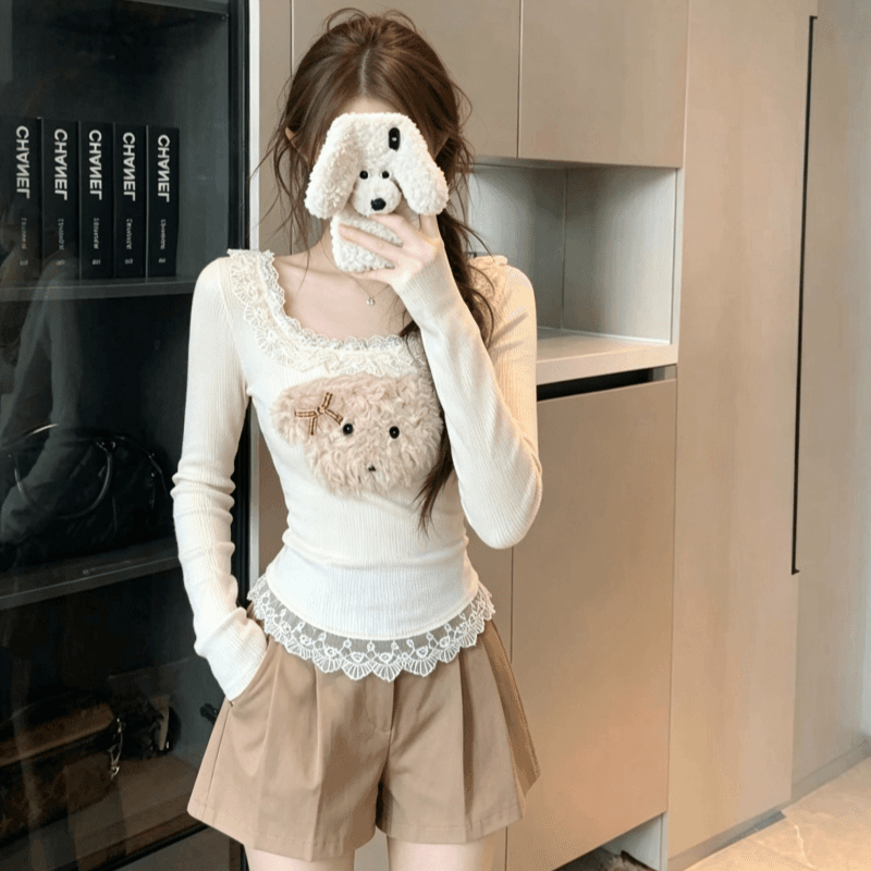 실사 순수한 욕망 레이스 레이스 티셔츠 여성 달콤한 매운맛 기본 셔츠 인사이드 가져 가라. 쇼트 스타일 맨위 상세 이미지 7