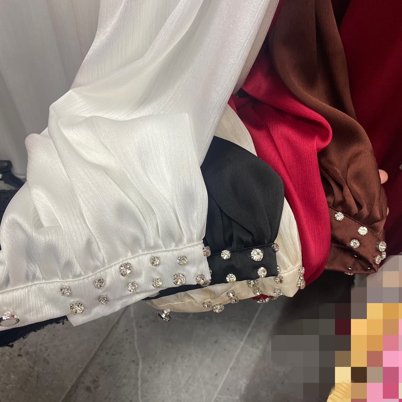 주문 재고 있음 프랑스식 외국 가스 궁정 바람 핫픽스 망사 패치워크 벌룬 소매 깃발 망사 셔츠 루즈핏 맨위 상세 이미지 7