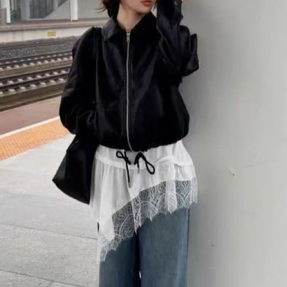 주문 재고 있음 프랑스식 스택 착용 불규칙 레이스 조각 캐미솔 인사이드 가져 가라. 민소매 여름 외출용 맨위 상세 이미지 6