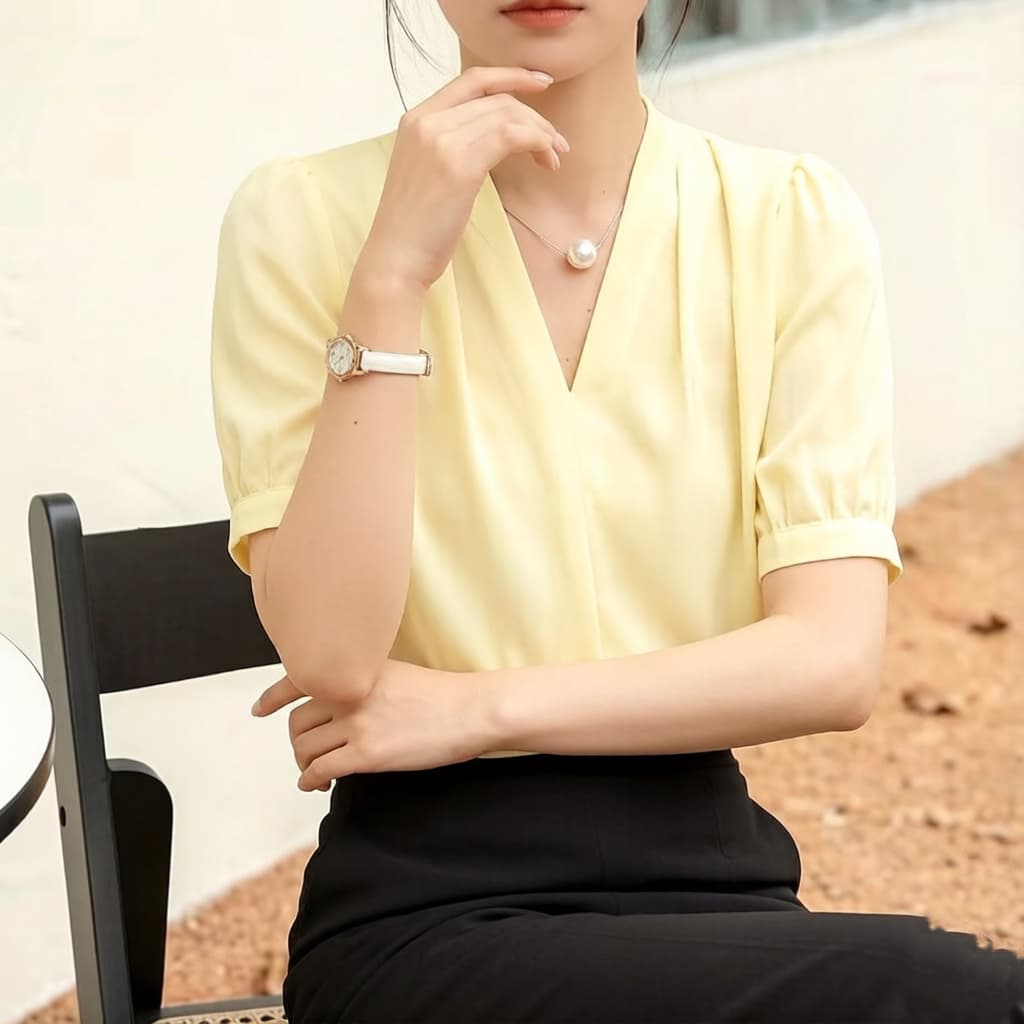 주문 재고 있음 반팔 V 넥 셔츠 경력 사업 수정 로드 중 무료 뜨거운 저항 주름 파란색 셔츠 면접 출퇴근 맨위 이미지 3