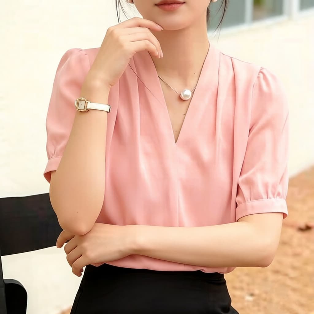 주문 재고 있음 반팔 V 넥 셔츠 경력 사업 수정 로드 중 무료 뜨거운 저항 주름 파란색 셔츠 면접 출퇴근 맨위 이미지 2