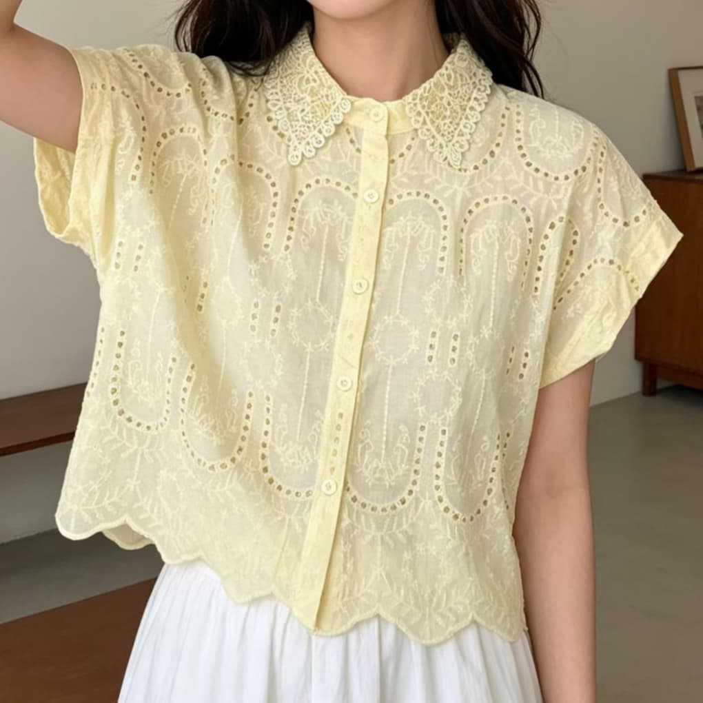 주문 재고 있음 유럽 상품 폴로 칼라 홀로우 아웃 자수 민소매 셔츠 여름 패션 다용도 루즈핏 캐주얼 맨위 상세 이미지 6