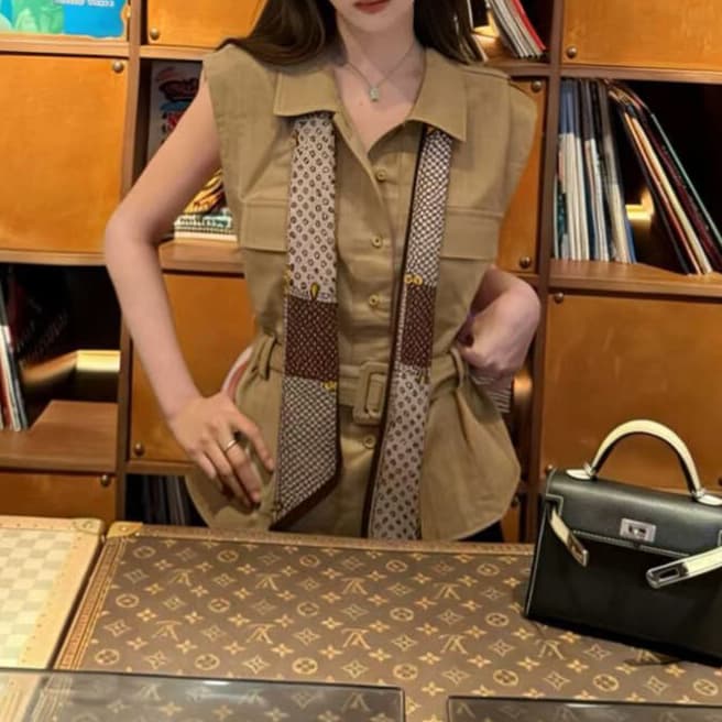 재고 있음 오래된 돈 바람 아마 폴로 칼라 반팔 여성 셔츠 여름 새로운 스카프 장식 레이스업 다용도 맨위 이미지 2