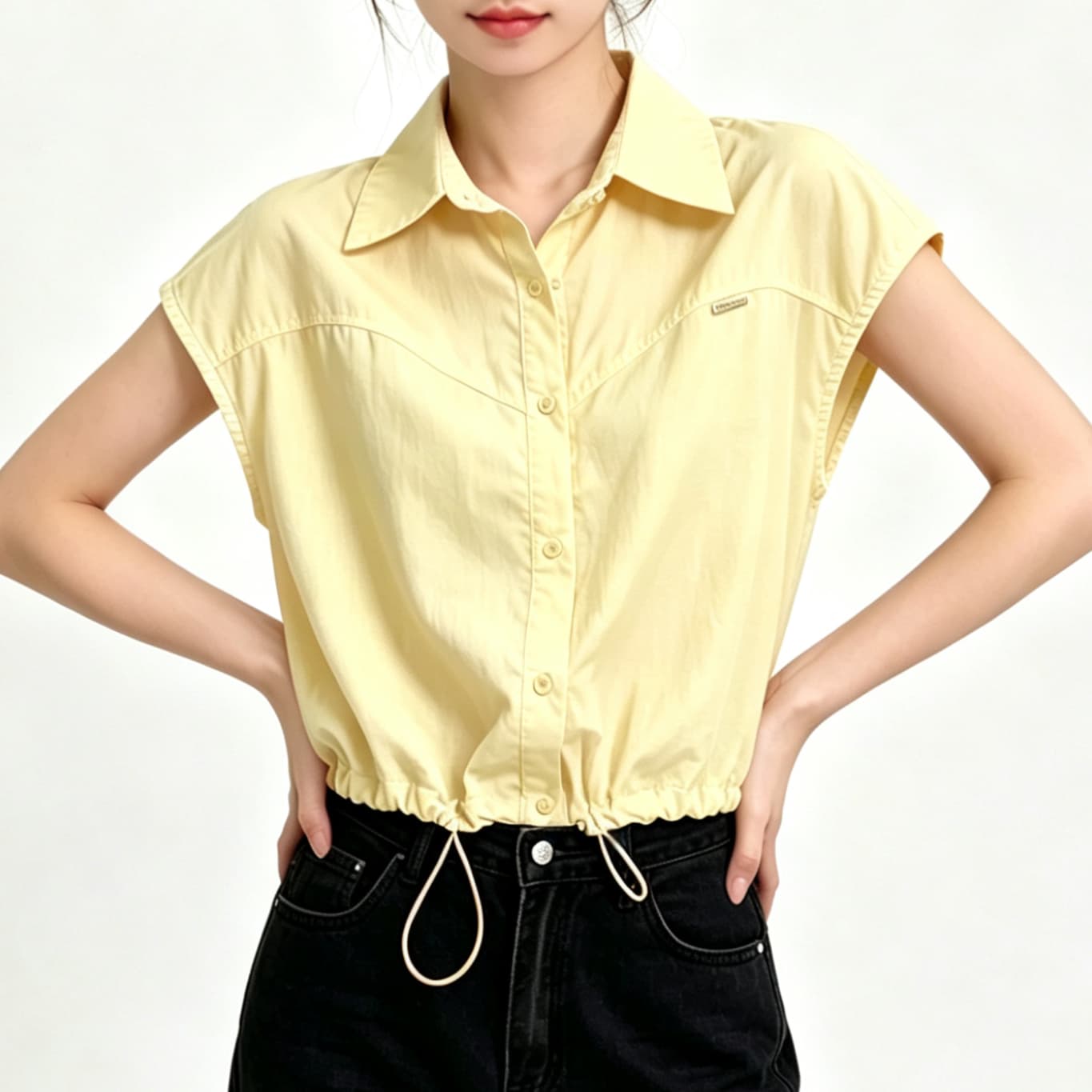 재고 있음 POLO 칼라 반팔 여성 셔츠 루즈핏 여름 새로운 고급 센스 펌프 로프 슬림해 보이는 쇼트 스타일 민소매 작은 맨위 이미지 5