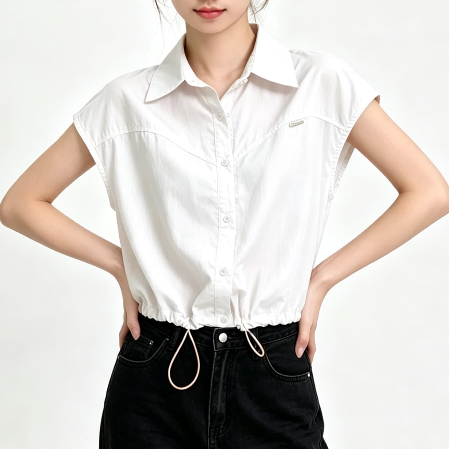 재고 있음 POLO 칼라 반팔 여성 셔츠 루즈핏 여름 새로운 고급 센스 펌프 로프 슬림해 보이는 쇼트 스타일 민소매 작은 맨위 상세 이미지 1