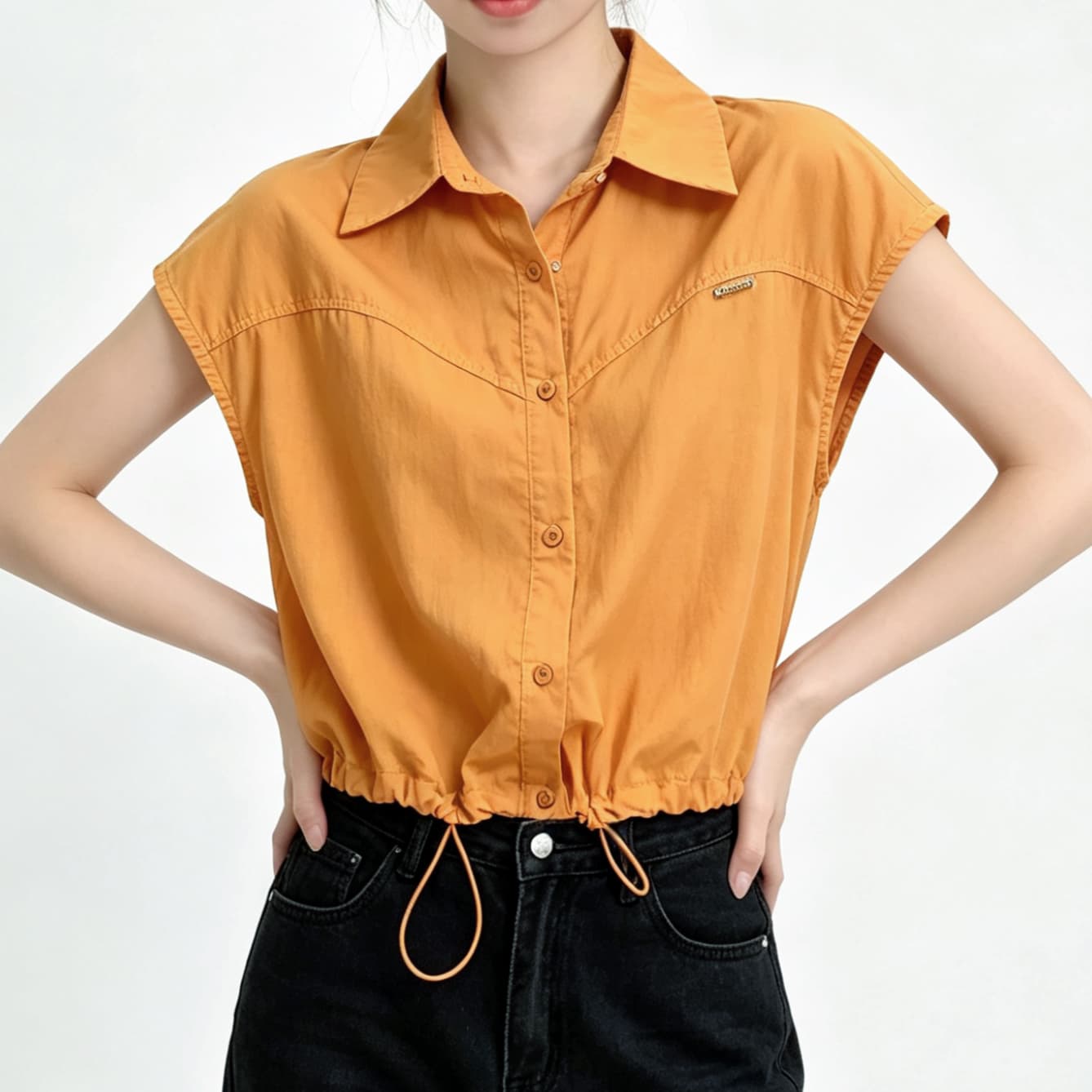 재고 있음 POLO 칼라 반팔 여성 셔츠 루즈핏 여름 새로운 고급 센스 펌프 로프 슬림해 보이는 쇼트 스타일 민소매 작은 맨위 상세 이미지 4