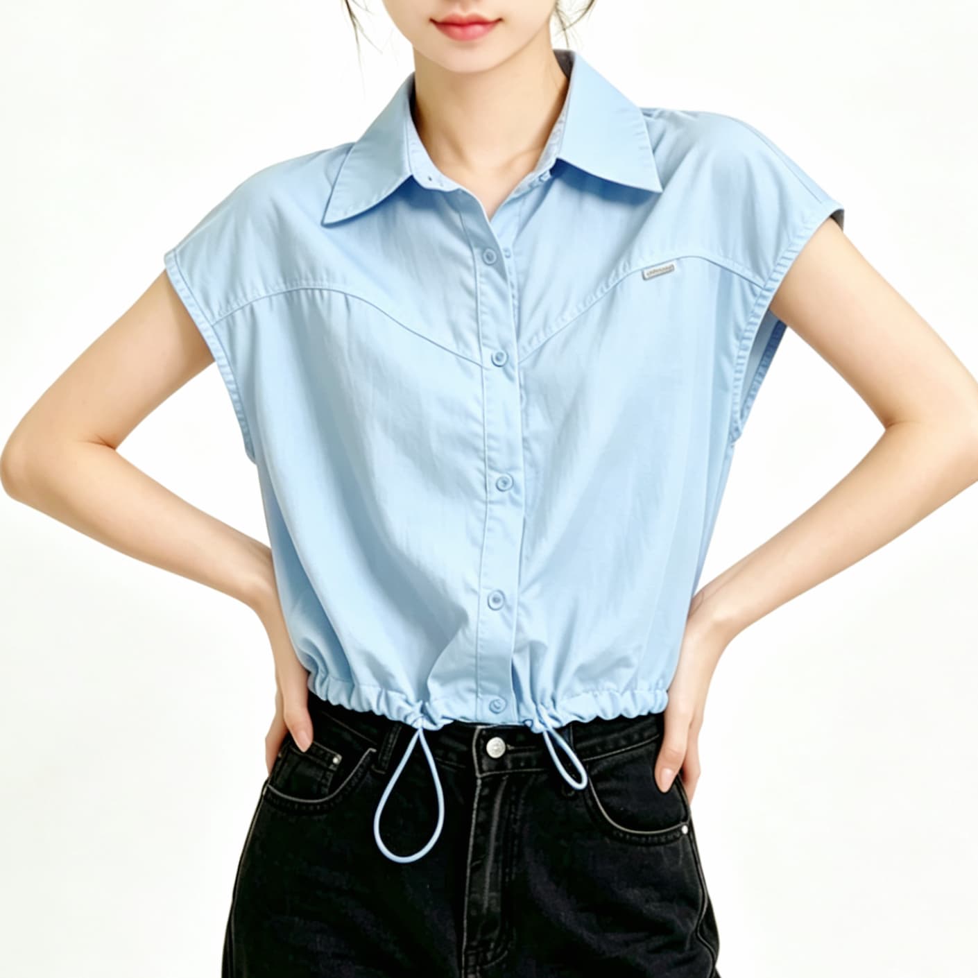 재고 있음 POLO 칼라 반팔 여성 셔츠 루즈핏 여름 새로운 고급 센스 펌프 로프 슬림해 보이는 쇼트 스타일 민소매 작은 맨위 상세 이미지 5