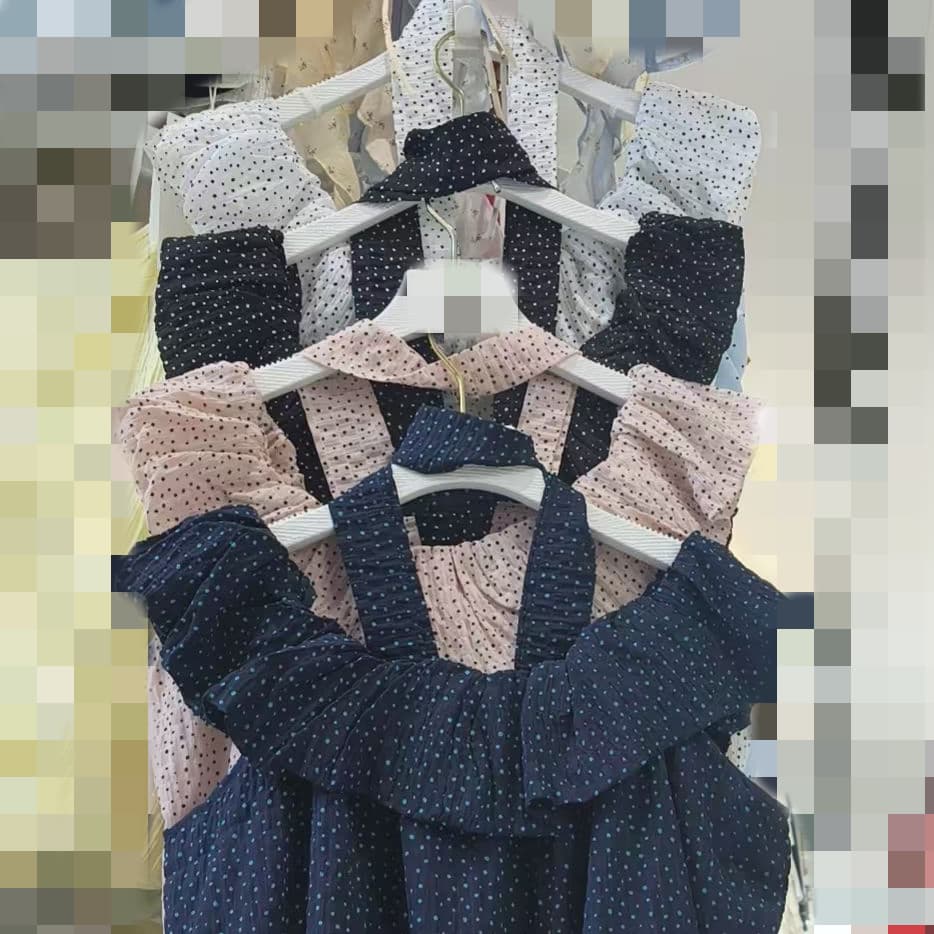 재고 있음 한 부서 행침 목 도트 무늬 쉬폰 여성 셔츠 여름 새로운 압력 주름 프릴 루즈핏 작은 날다 소매 핑크색 맨위 상세 이미지 1