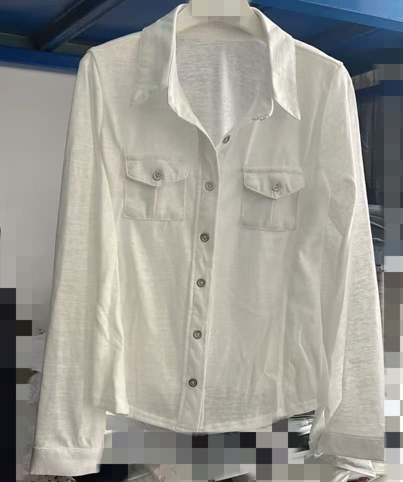 재고 있음 출퇴근 POLO 칼라 싱글 줄 버튼 다용도 여성 셔츠 봄 가을 새로운 품격 기초 섹션 화이트 오픈 가디건 맨위 상세 이미지 2