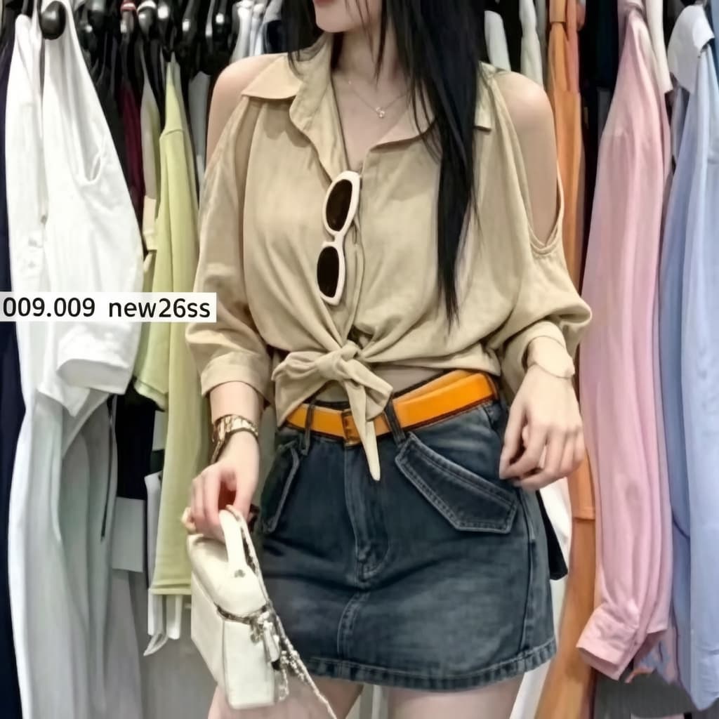재고 있음 열세 개 봄 가을 새로운 프랑스식 순수한 욕망 바람 섹시함 오프숄더 V넥 긴팔 여성 셔츠 디자인 센스 셔츠 상세 이미지 3