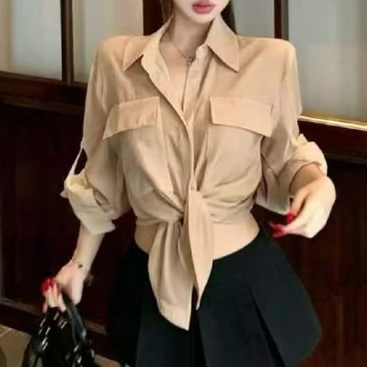 재고 있음 얇은 스타일 화이트 POLO 칼라 긴팔 여성 셔츠 여름 새로운 마이크로 ~을 통해 루즈핏 셔츠 캐주얼 오픈 가디건 맨위 상세 이미지 3