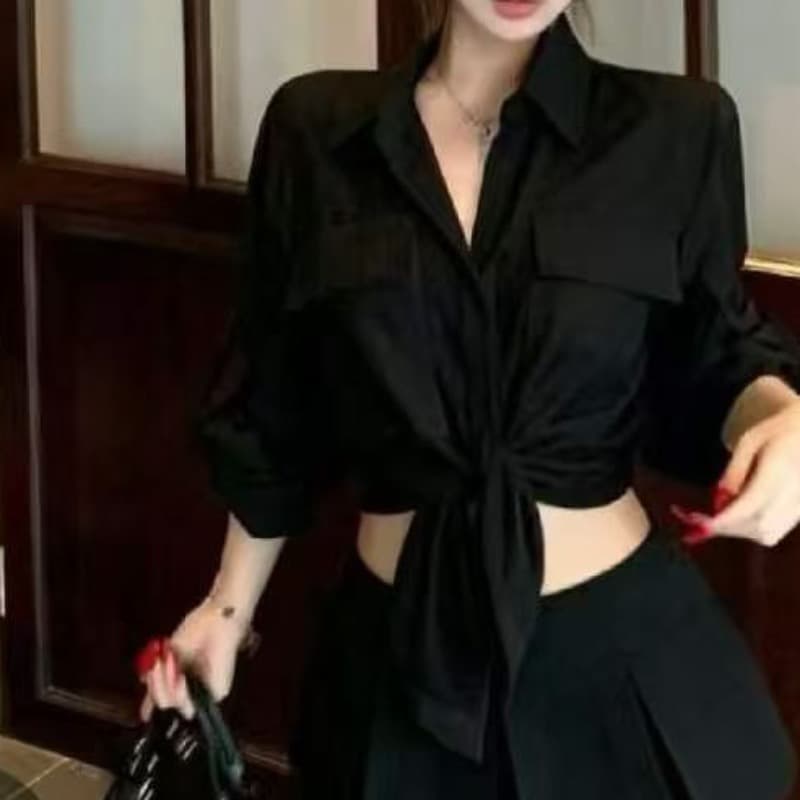 재고 있음 얇은 스타일 화이트 POLO 칼라 긴팔 여성 셔츠 여름 새로운 마이크로 ~을 통해 루즈핏 셔츠 캐주얼 오픈 가디건 맨위 이미지 5