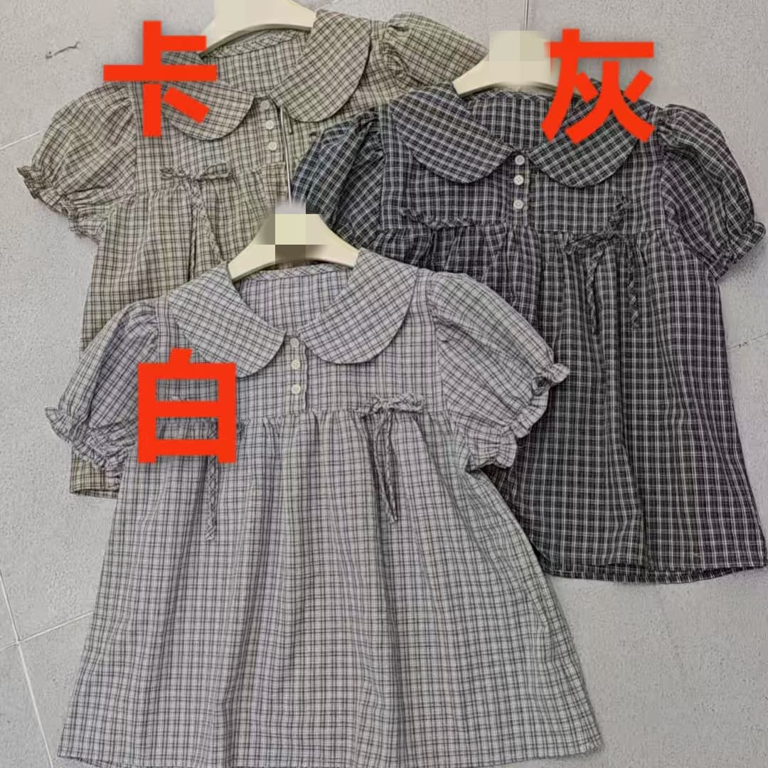 재고 있음 한 부서 다용도 베이비 칼라 나비 매듭 거품 소매 체크무늬 셔츠 맨위 여성 여름 새로운 상세 이미지 1