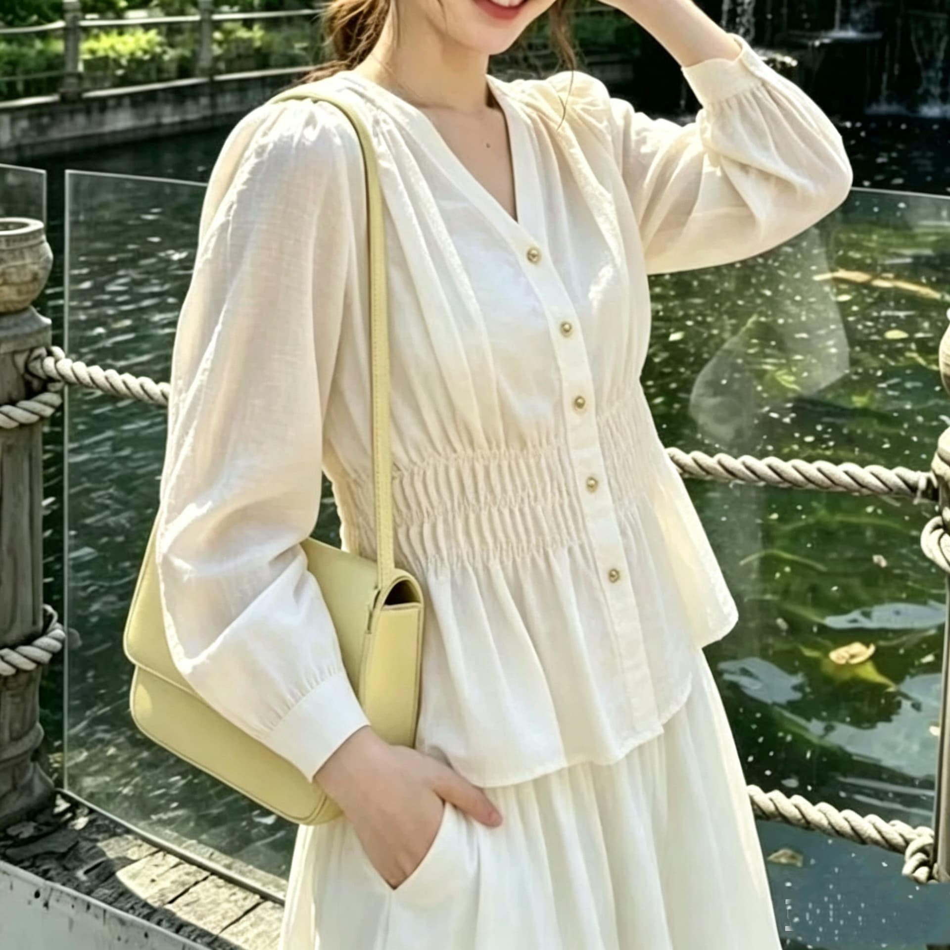 재고 있음 빅 사이즈 고급 센스 여성 셔츠 가을 V넥 표지 배 맨위 지방 mm 슬림해 보이는 주간 실크 코튼 긴팔 인사이드 가져 가라. 작은 셔츠 상세 이미지 5