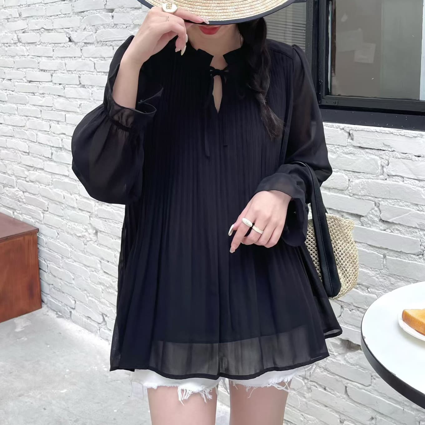 재고 있음 핑크색 쉬폰 여성 셔츠 봄 가을 새로운 빅 사이즈 지방 mm 고유 한 슈퍼 잘 생긴 루즈핏 긴팔 셔츠 맨위 상세 이미지 10