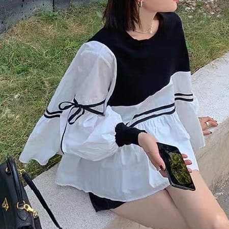 재고 있음 봄 가을 맨위 비료 추가 표지 배 표지 방귀 XL 인형 셔츠 새로운 작은 키 나가라. 패션 배색 섹션 이미지 4