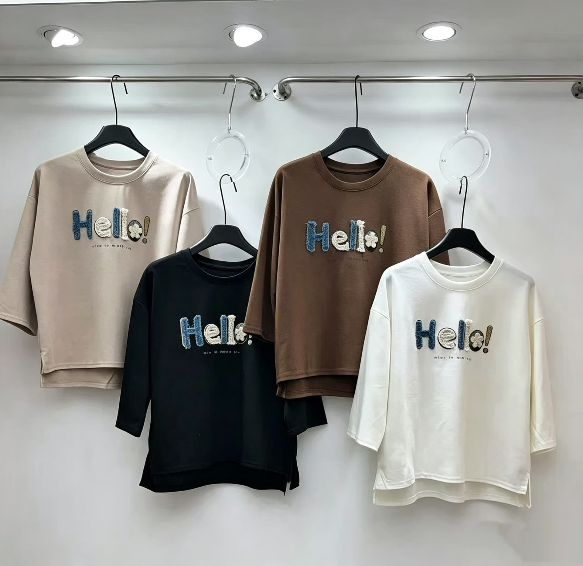 재고 있음 남자 바 면 7부 소매 티셔츠 무거운 작업 비즈 박기 핫픽스 수건 소매 맨위 여성 루즈핏 중간 소매 라운드 넥 유럽 상품