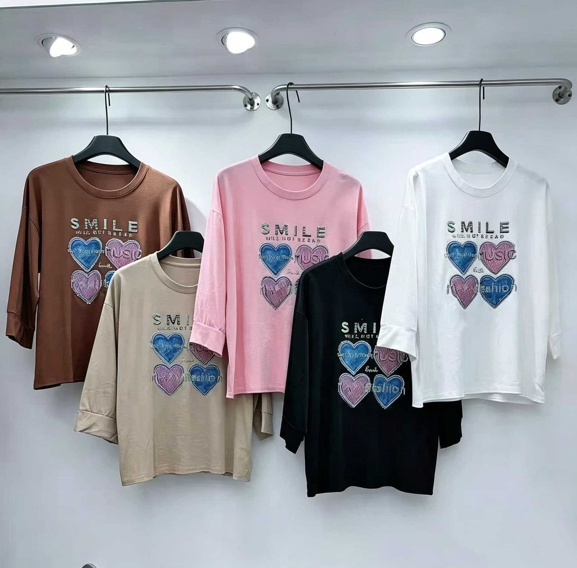 재고 있음 남자 바 면 7부 소매 티셔츠 무거운 작업 비즈 박기 핫픽스 수건 소매 맨위 여성 루즈핏 중간 소매 라운드 넥 유럽 상품 상세 이미지 5