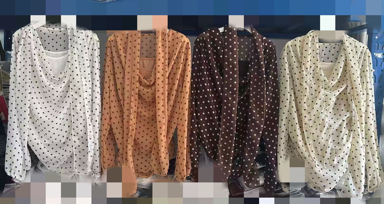 재고 있음 프랑스식 도트 무늬 흔들다 칼라 리본 셔츠 가을 새로운 디자인 센스 루즈핏 다용도 품격 두 조각 쉬폰 톱 상세 이미지 1
