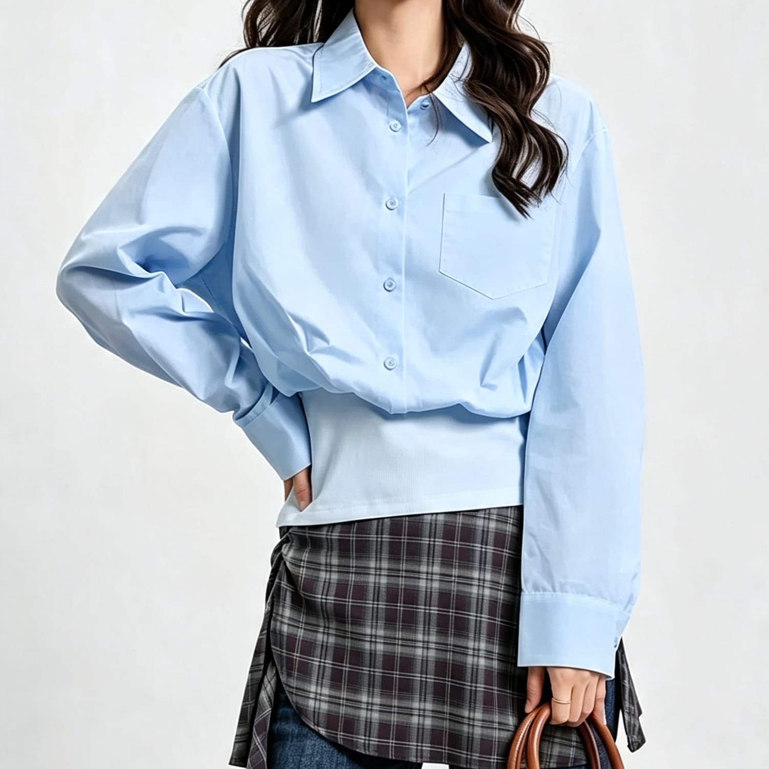 재고 있음 디자인 센스 페이크 레이어드 여성 셔츠 루즈핏 긴팔 맨위 봄 가을 새로운 허리 수축 슬림해 보이는 화이트 셔츠 이미지 4